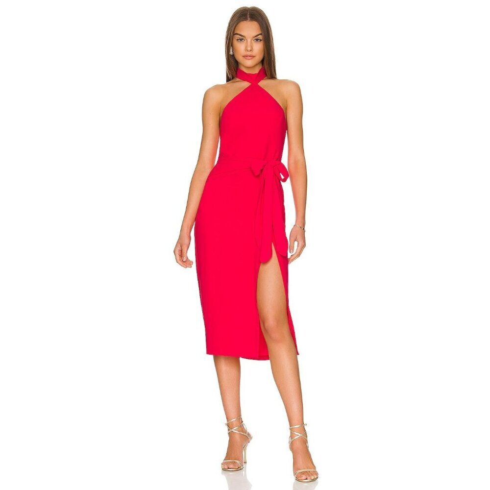 NWT Amanda Uprichard Emilana Halter Neck Midi Dress Women size Large  ($238)